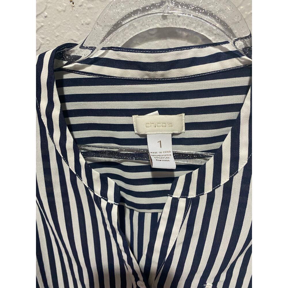 Chico's Long Sleeve Stiped Button Up Shirt Size M Coastal Nautical - Picture 3 of 6